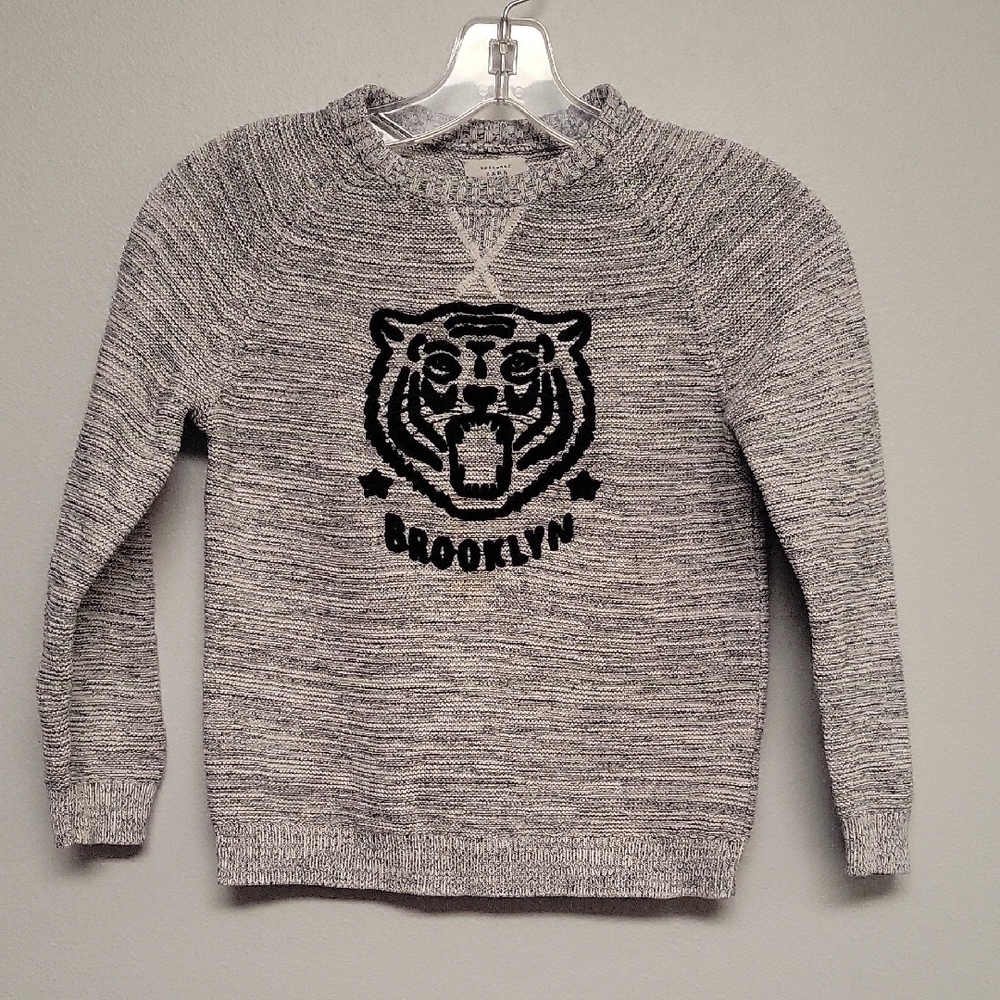 Zara Gray Tiger Graphic Crewneck Sweater